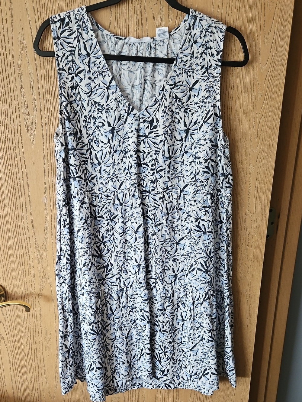 Lucky Brand Linen Dress in Cream with Blue Floral Print